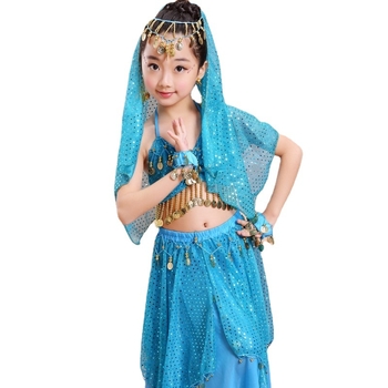 Laste kõhutantsu etteaste kostüümide komplekt — šifonist materjal, peamine kangas: polüester, voodri sisaldus 60%, tüdrukutele kuni 17-aastased