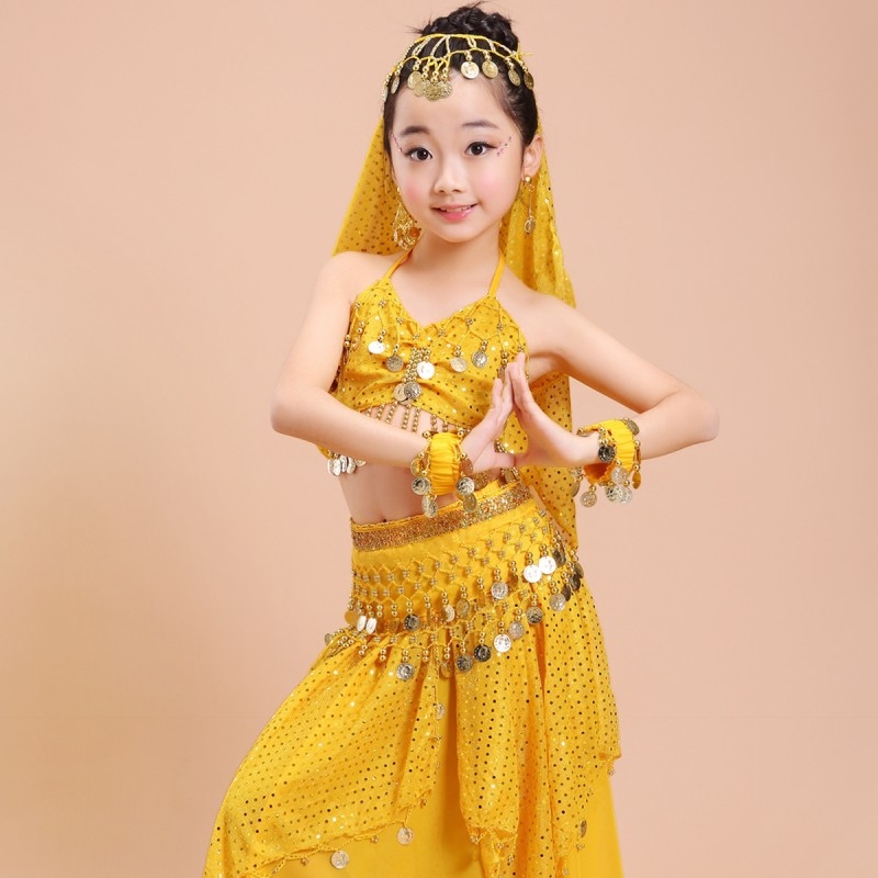 Laste kõhutantsu etteaste kostüümide komplekt — šifonist materjal, peamine kangas: polüester, voodri sisaldus 60%, tüdrukutele kuni 17-aastased