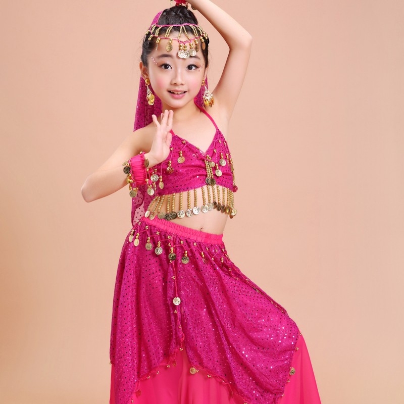 Laste kõhutantsu etteaste kostüümide komplekt — šifonist materjal, peamine kangas: polüester, voodri sisaldus 60%, tüdrukutele kuni 17-aastased