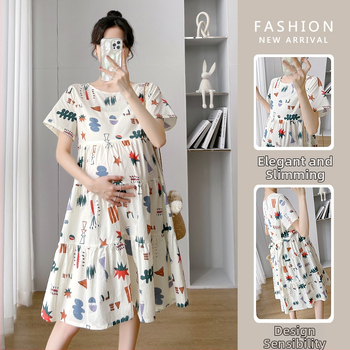 Rasedate suvine kleit 2024, ümmarguse kaelusega, 3/4 varrukatega, polüester, A-line midi kleit