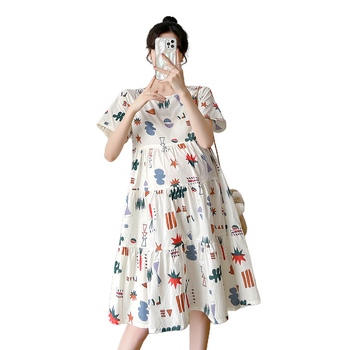 Rasedate suvine kleit 2024, ümmarguse kaelusega, 3/4 varrukatega, polüester, A-line midi kleit