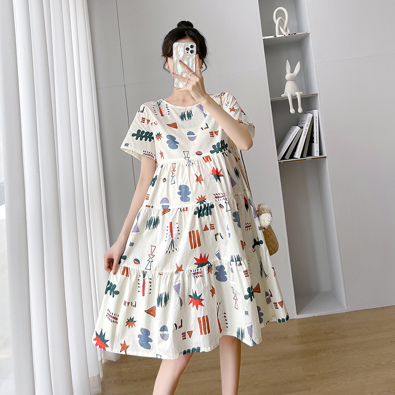 Rasedate suvine kleit 2024, ümmarguse kaelusega, 3/4 varrukatega, polüester, A-line midi kleit