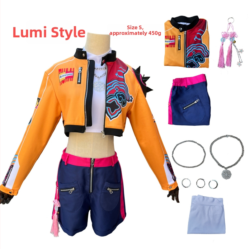 K-Pop tüdrukute grupi cosplay kostüüm – Rumi Milazzo – Spandex materjal; Põhikiud: regenereeritud tselluloosi kiud 30–50% sisaldus; Minimalistlik stiil, jaapani-korea casual; Kevad 2024