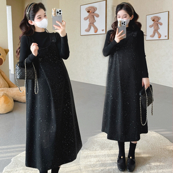 Rasedate sügis-talvise sequin kleit komplekt aluseks top, pikkade varrukatega, midi pikkus, viskoosi segu 30–50%, seelik-kostüümi stiil