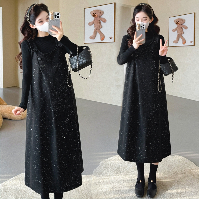 Rasedate sügis-talvise sequin kleit komplekt aluseks top, pikkade varrukatega, midi pikkus, viskoosi segu 30–50%, seelik-kostüümi stiil