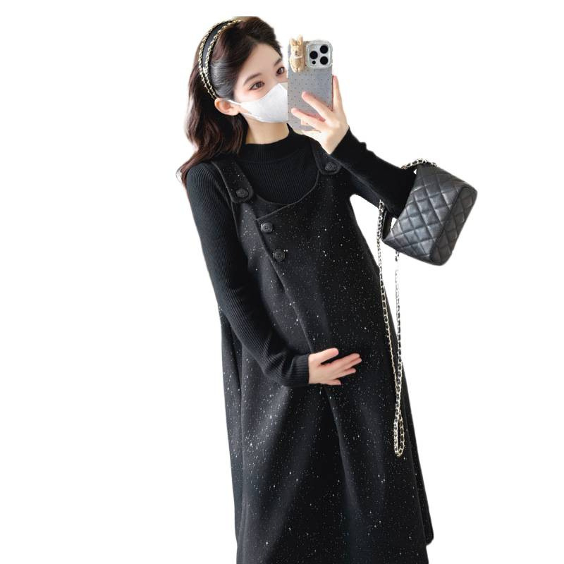 Rasedate sügis-talvise sequin kleit komplekt aluseks top, pikkade varrukatega, midi pikkus, viskoosi segu 30–50%, seelik-kostüümi stiil