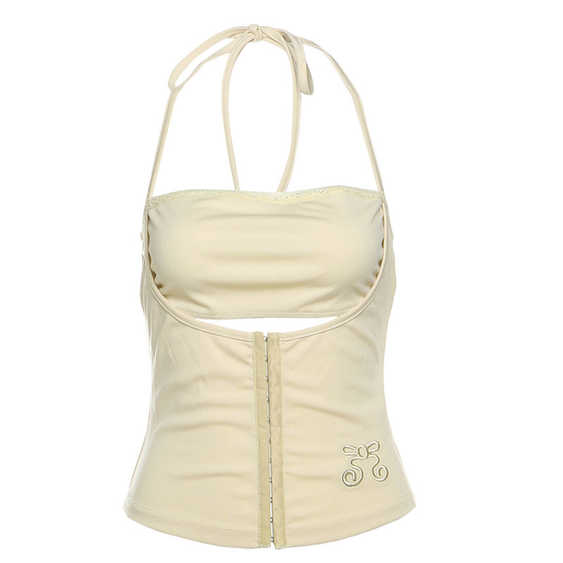 Halternekk-topp, varrukateta, kits lõik, polüester koos spandeksiga, mikroelastsus, suvi 2025