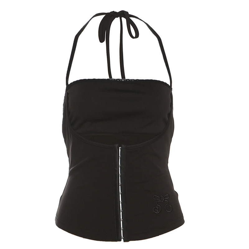 Halternekk-topp, varrukateta, kits lõik, polüester koos spandeksiga, mikroelastsus, suvi 2025