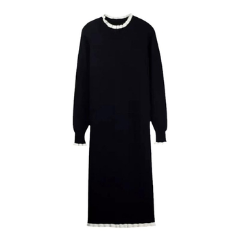 Põimitud imetamise kleit poole kõrge kaelusega, pikkade varrukatega, ühtlane värv, ebakorraparase midi seelikuga – sügis 2024