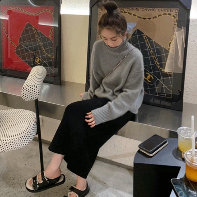 Rasedate kootud midi kleit lotose lehega krae, 3/4 käised, ühtlane värv, villa 95%+