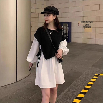 Rasedate midi kleit – ümmarguse kaelusega, pikad varrukad, polüester 95%+, A-line lõige, jaapani-korea vabaajastiil, Kevad 2024