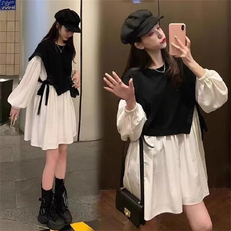 Rasedate midi kleit – ümmarguse kaelusega, pikad varrukad, polüester 95%+, A-line lõige, jaapani-korea vabaajastiil, Kevad 2024