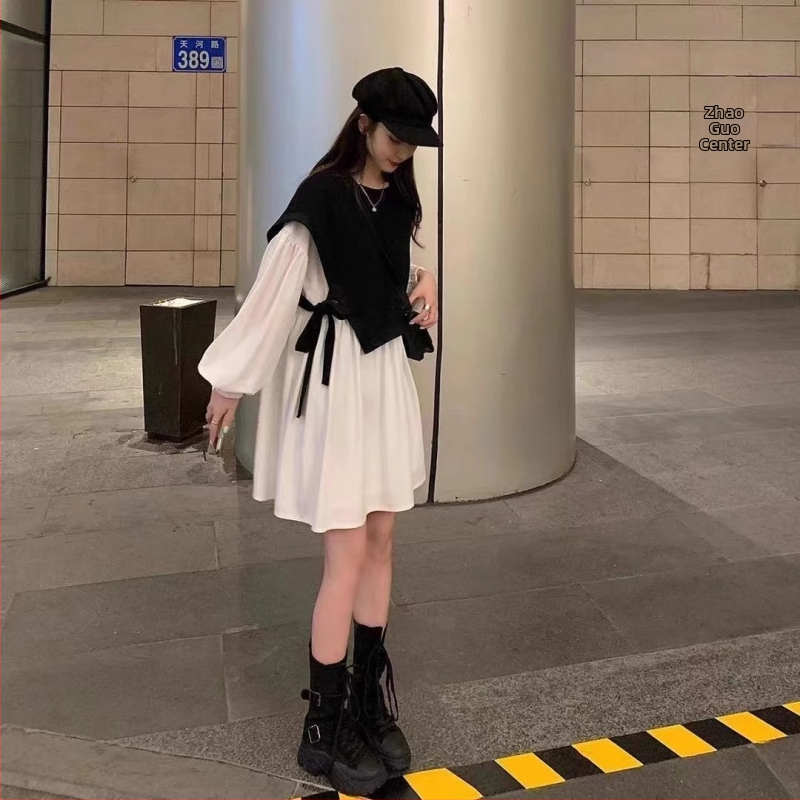 Tehotenské midi šaty – kruhový výstrih, dlhé rukávy, polyester 95%+, A-line strih, japonsko-kórejský voľnočasový štýl, jar 2024