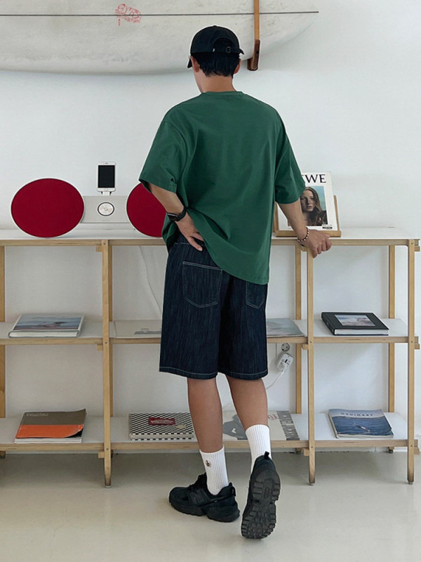 Meeste džinide lühikesed püksid, vaba lõige, suvi, Korea stiil, 85% puuvill / 15% polüester