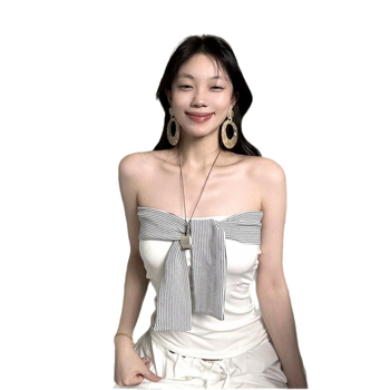 Vaba varrukatega top prantsuse stiilis nööridega õlgadel, A-liiniline lõige, 3D muster, suvi 2025