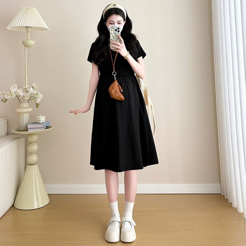 Rasedate suvine kleit ümmarguse kaelaga, 3/4 varrukatega, A-liin, keskmise pikkusega, puuvill-poliesteri segu