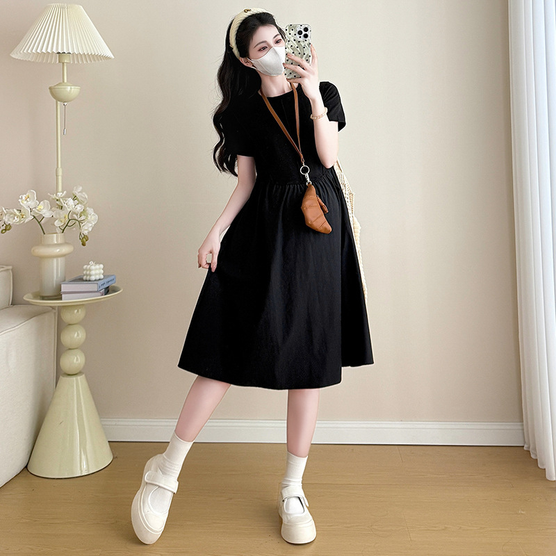 Rasedate suvine kleit ümmarguse kaelaga, 3/4 varrukatega, A-liin, keskmise pikkusega, puuvill-poliesteri segu