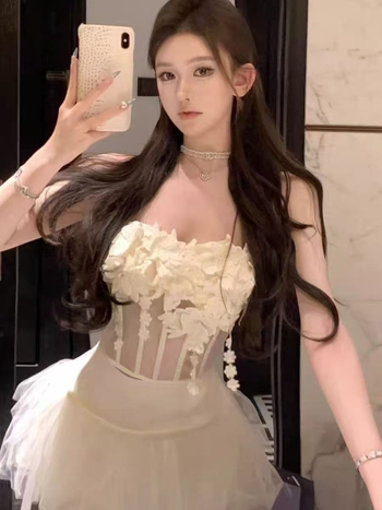 Tube Top Camisole Fishbone Võrguga, Pitskate ja Rinna Padjad – Lühike Pikkus, Kits Lõige, Naiste