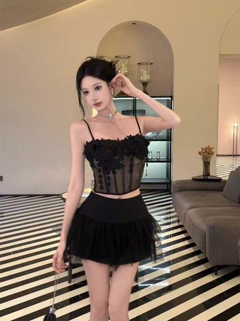 Tube Top Camisole Fishbone Võrguga, Pitskate ja Rinna Padjad – Lühike Pikkus, Kits Lõige, Naiste