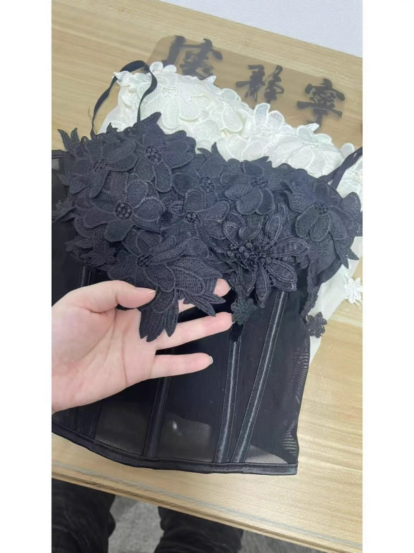 Tube Top Camisole Fishbone Võrguga, Pitskate ja Rinna Padjad – Lühike Pikkus, Kits Lõige, Naiste