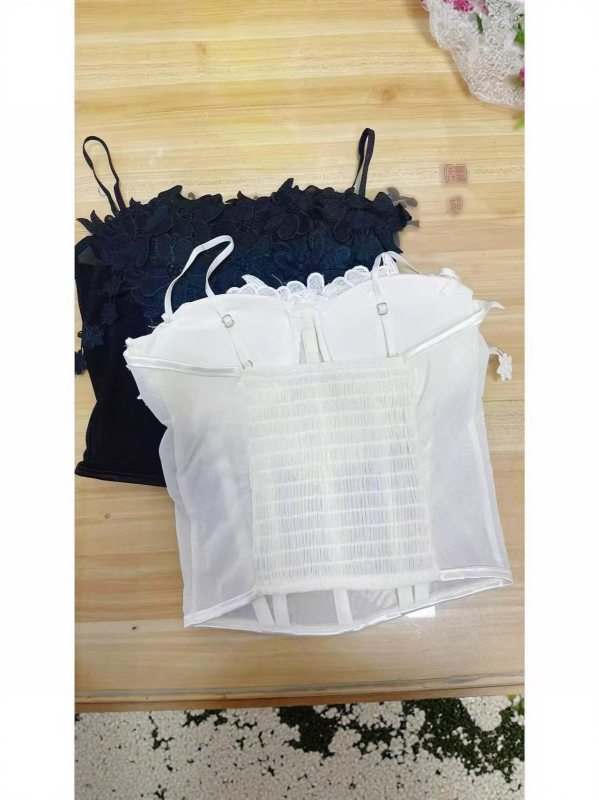 Tube Top Camisole Fishbone Võrguga, Pitskate ja Rinna Padjad – Lühike Pikkus, Kits Lõige, Naiste