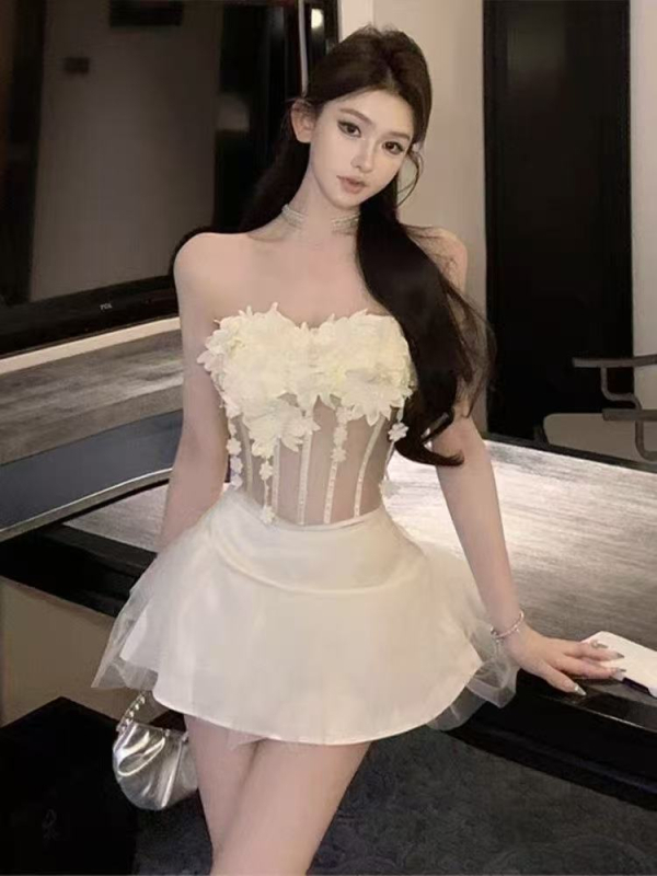 Tube Top Camisole Fishbone Võrguga, Pitskate ja Rinna Padjad – Lühike Pikkus, Kits Lõige, Naiste