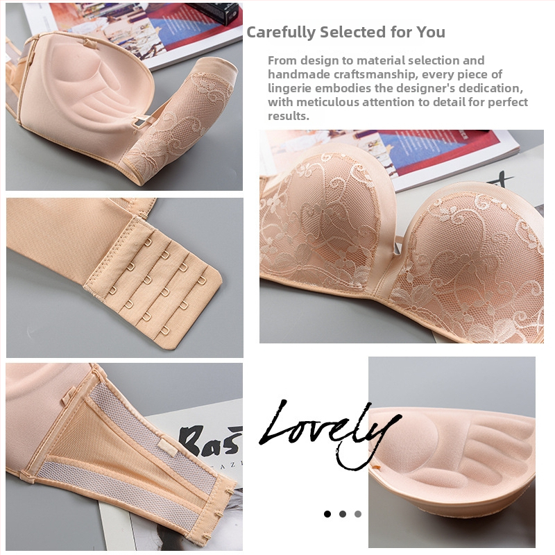 Bezramienková vložka podprsenky na svadobné fotenie – neviditeľná, protišmyková, jednovrstvový dizajn s vyšívanou čipkou, 1/2 košíček