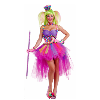 Klaun kostüüm kommivärvides, lavaproduktsiooniks, polüesterkangas, polüestri sisaldus 50–70%