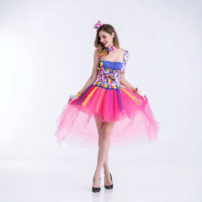 Klaun kostüüm kommivärvides, lavaproduktsiooniks, polüesterkangas, polüestri sisaldus 50–70%