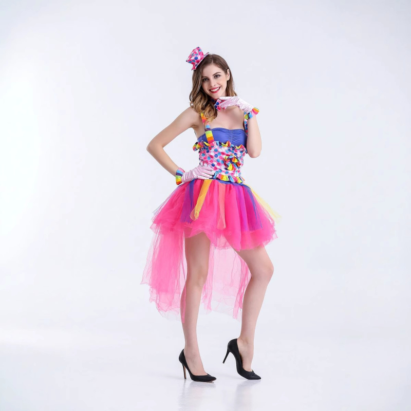 Klaun kostüüm kommivärvides, lavaproduktsiooniks, polüesterkangas, polüestri sisaldus 50–70%