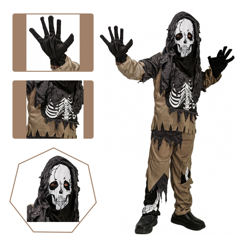 Chlapčenský Halloween kostým: sada otrhaného ducha a skeletu na scénu, polyester, vzor EE359, pre deti do 17 rokov