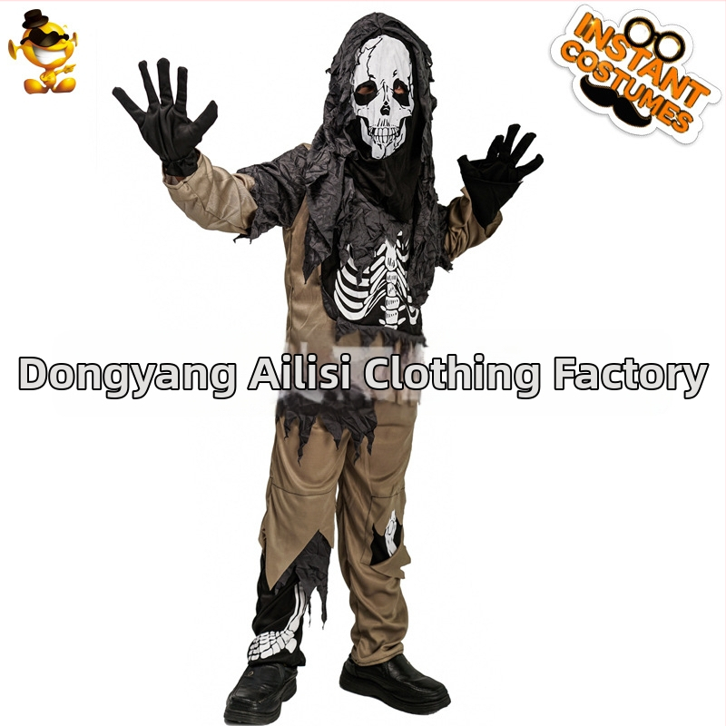 Chlapčenský Halloween kostým: sada otrhaného ducha a skeletu na scénu, polyester, vzor EE359, pre deti do 17 rokov