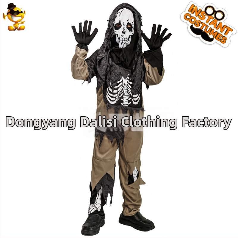 Chlapčenský Halloween kostým: sada otrhaného ducha a skeletu na scénu, polyester, vzor EE359, pre deti do 17 rokov