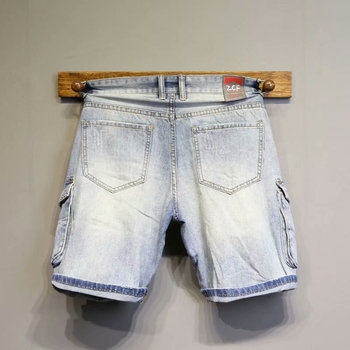 Meeste džinšortsid, hele sinine, korea stiilis, slim-fit, sirge lõige, viie taskuga püksid (suvi 2023, puuvillasegu, polüester)