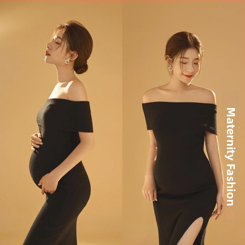 Rasedate trikootud kleit avatud õlgade ja lõhestusega – 20% puuvill, kõikidel aastaaegadel