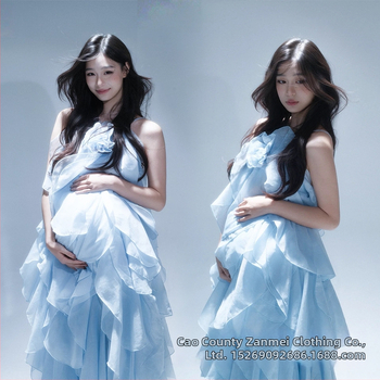 Tehotenské šaty pre štúdiovú fotku, francúzsky štýl, dlhé rukávy, polyester, zima 2025