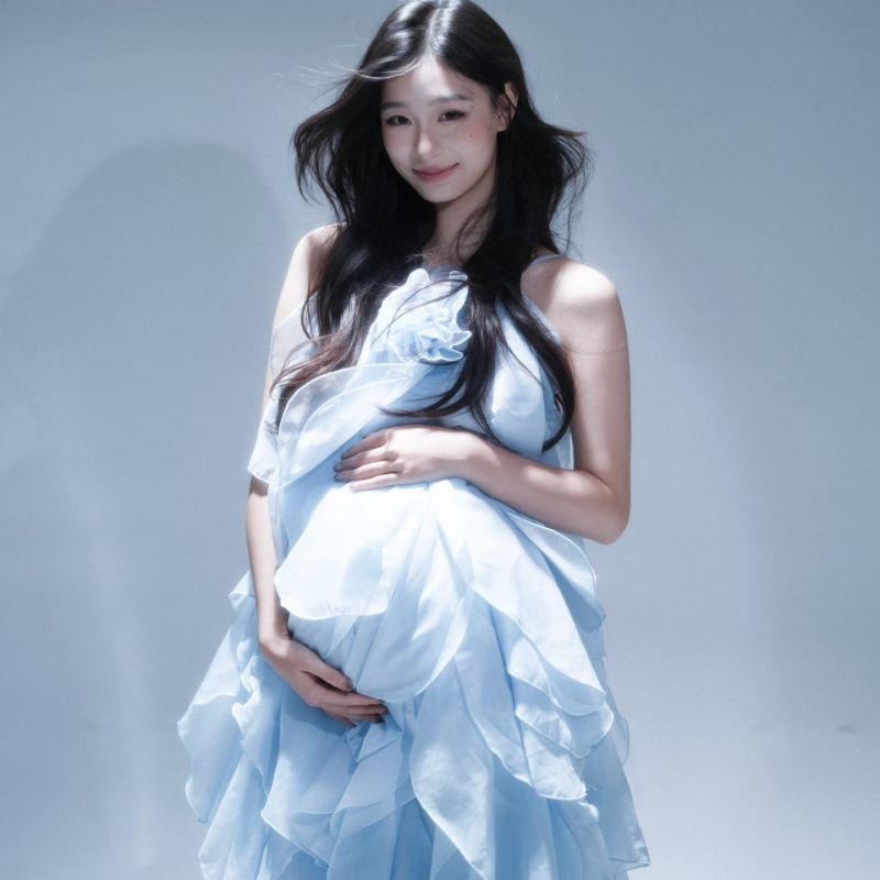 Tehotenské šaty pre štúdiovú fotku, francúzsky štýl, dlhé rukávy, polyester, zima 2025