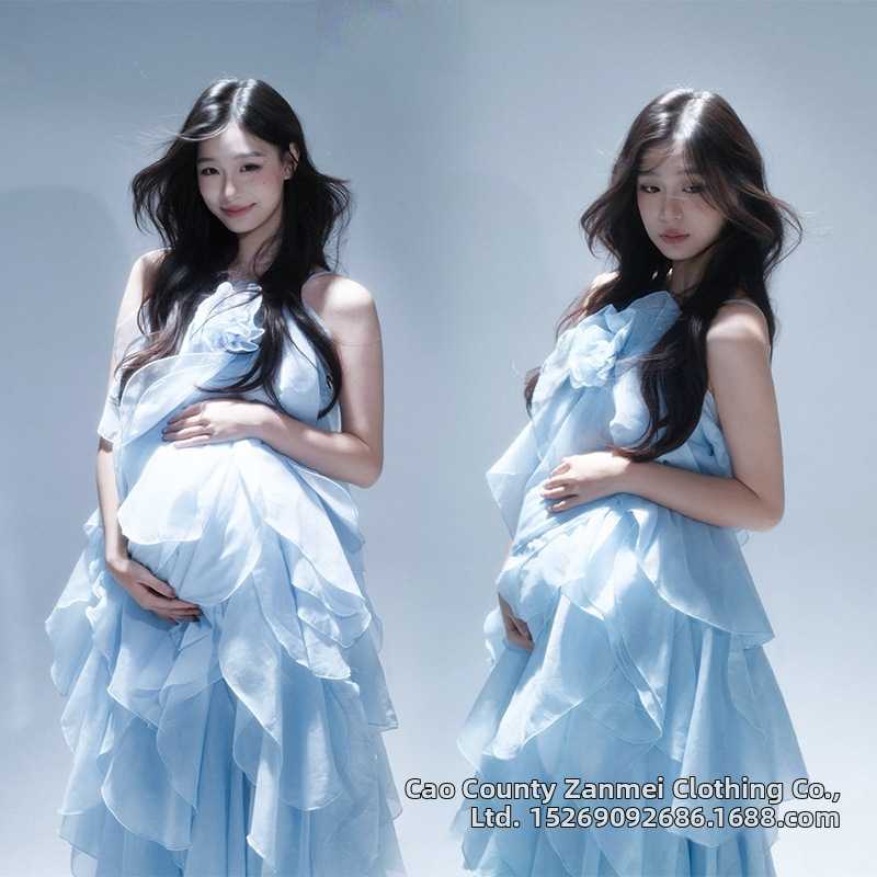 Tehotenské šaty pre štúdiovú fotku, francúzsky štýl, dlhé rukávy, polyester, zima 2025