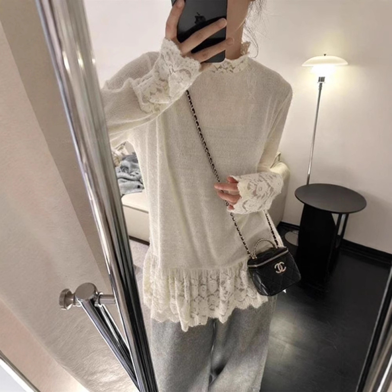 Polüesteri pikkade varrukatega alus-topp V-kaelusega, naiseline stiil, kevad 2025