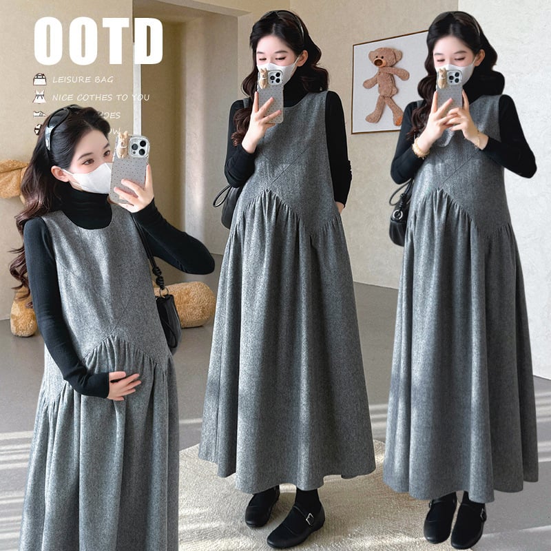 Rasedate kaheosaline komplekt: patchwork kleit kõrge kaelusega, pikad varrukad, puuvillase-polüesteri kangas, keskelt pikk seelik, tänavakunsti stiil