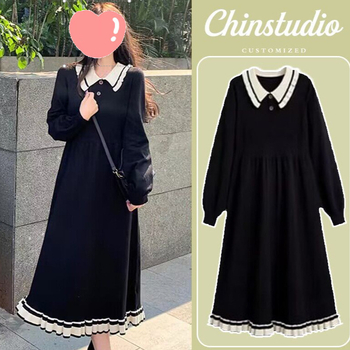 Kleit kaelaga, pikad varrukad, kudud materjal, akrüül 50-70% + kašmiri