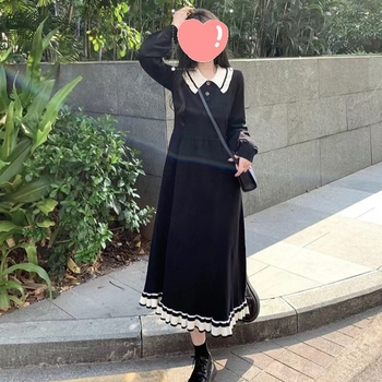 Kleit kaelaga, pikad varrukad, kudud materjal, akrüül 50-70% + kašmiri