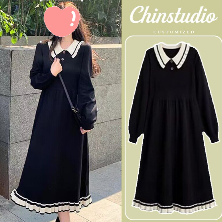 Kleit kaelaga, pikad varrukad, kudud materjal, akrüül 50-70% + kašmiri