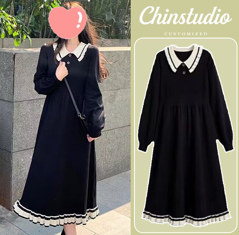 Kleit kaelaga, pikad varrukad, kudud materjal, akrüül 50-70% + kašmiri