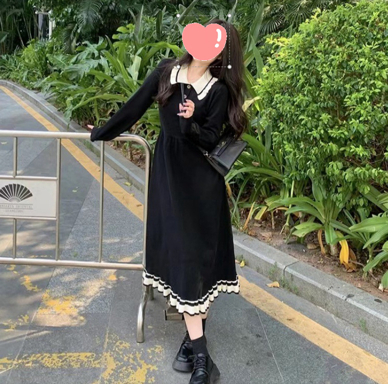 Kleit kaelaga, pikad varrukad, kudud materjal, akrüül 50-70% + kašmiri