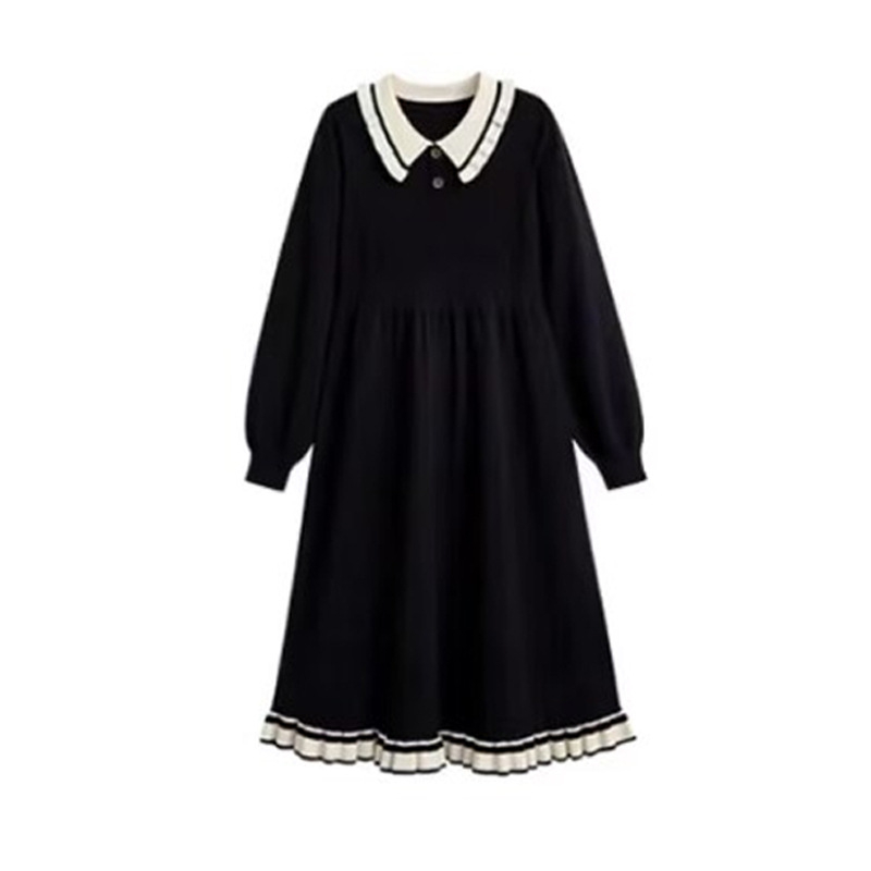 Kleit kaelaga, pikad varrukad, kudud materjal, akrüül 50-70% + kašmiri