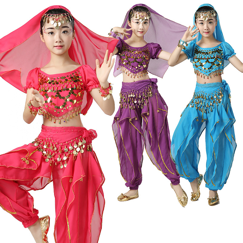 Laste kõhutantsukostüüm - šifon, polüester, tüdrukutele, kuni 17-aastastele, sobib kõhutantsuks, India tantsuks ja Ujguri tantsuks