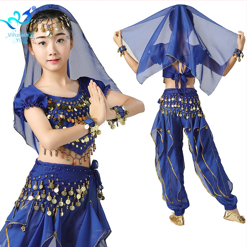 Dievčenský kostým na belly dance - šifón, polyester, pre dievčatá, do 17 rokov, vhodný na belly dance, indický tanec a ujgurský tanec