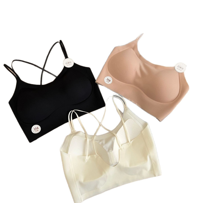 Nailonist rinnahoidja top seljal ristuvate rihmadega, vestilaadne stiil, täis tass, õhukesed vormitud tassid