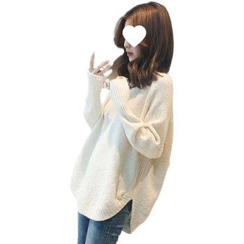 Rasedatele mõeldud kootud top V-kaeluse, 5/4 varrukatega, spandexi segu, jaapani-korea vabaaja stiil